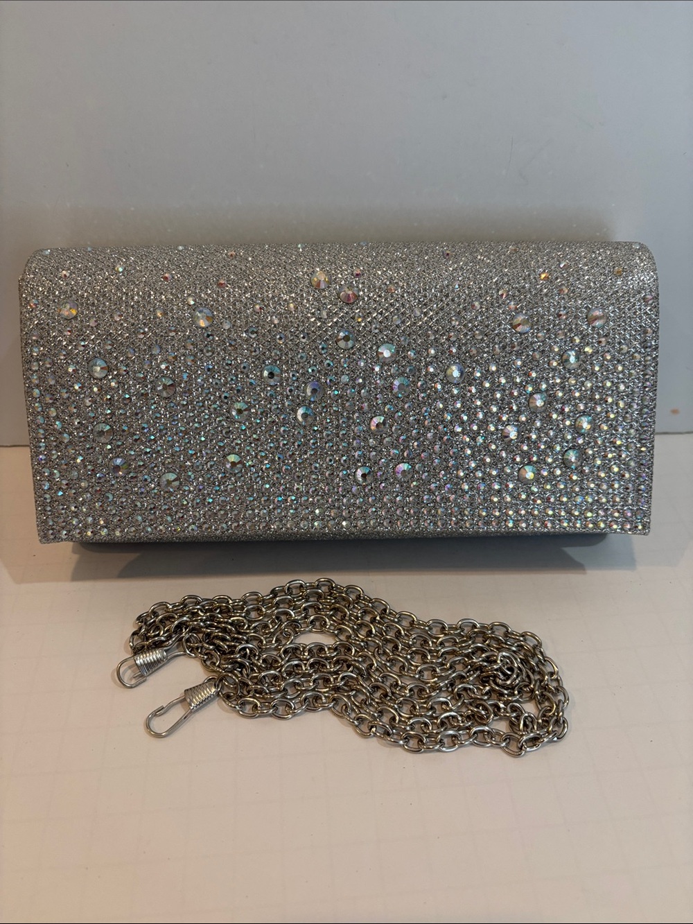 Jessica McClintock Chloe Sparkle Stones Evening Clutch Bag in Silver - Picture 4 of 10